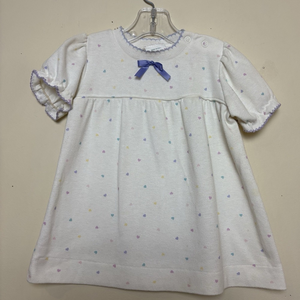 Vintage Healthtex White Rainbow Hearts Dress Size 24 Months Made USA 80s